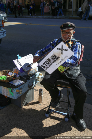 Pro-life activist Sol Runick played patriotic music in support of stopping oil trains.