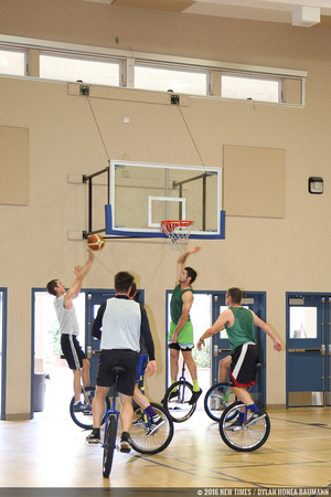 The SLO Ballerz, one of two unicycle basketball teams in the country, practice at Grace Church.