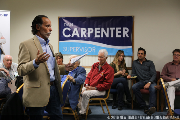 Carpenter speaks to a crowd of his supporters at the San Luis Business Center.